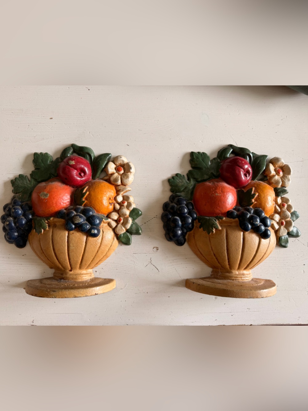 Pair of Vintage Fruit Basket Doorstoppers / Bookends